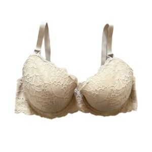 New Aerie Real Power Plunge Push Up New Blooms Lace Bra Cream size 38DD